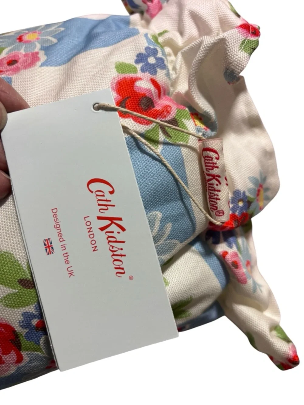 Cath Kidston NWT DAISY ROSE CHECK RUFFLE BLUE bolster pillow 8”x 20” - Picture 4 of 8